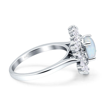 Wholesale Floral Art Deco Round Engagement Ring Lab Created White Opal 925 Sterling Silver